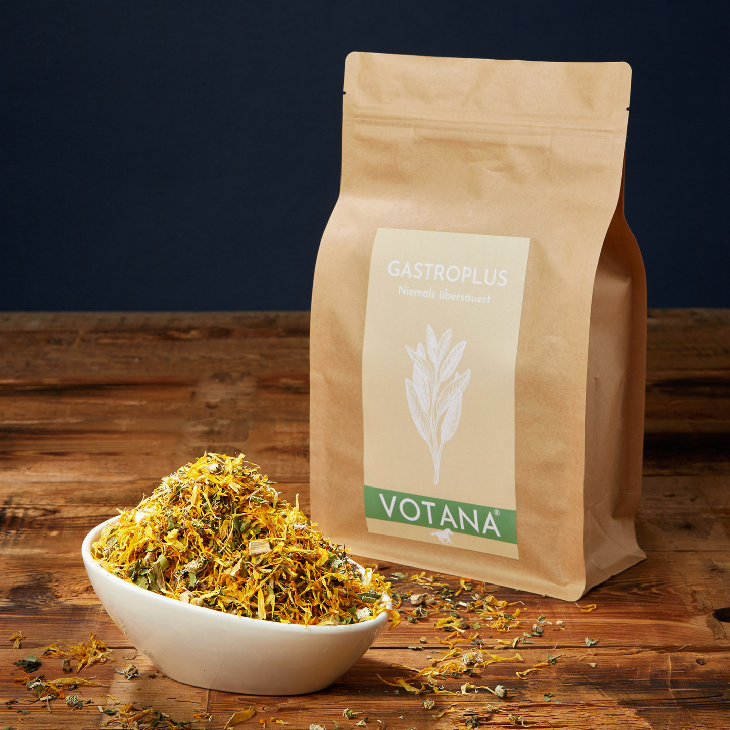 VOTANA GASTROPLUS 500g Packung mit Kräutermischung in Schale - Schleimstoffe für Magenunterstützung
