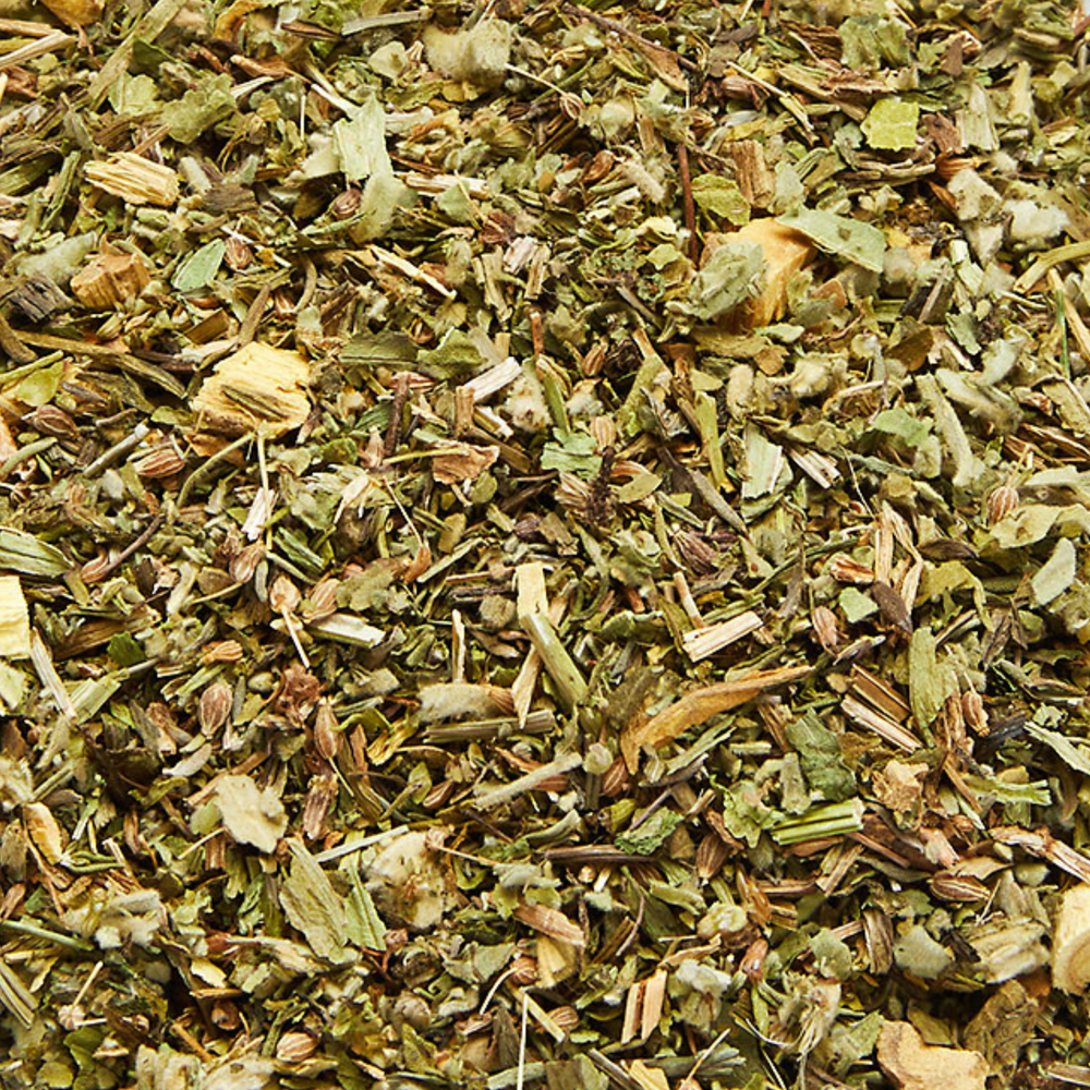 
                  
                    Detailaufnahme der Kräutermischung ATEMFREI mit sichtbarem Thymian, Spitzwegerich, Anis und Eibisch
                  
                