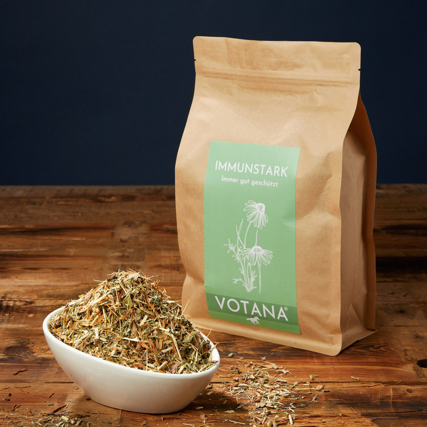 
                  
                    VOTANA IMMUNSTARK 500g Packung mit Kräutermischung in Schale - Echinacea, Taigawurzel, Zistrose für Herbstkur

                  
                